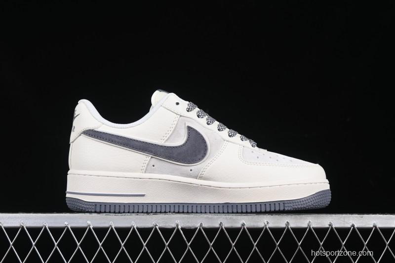 Nike Air Force 1 '07 Low Stussy Collaboration Beige Grey Embroidered Swoosh Low-Top Casual Sneakers - DM6688-003