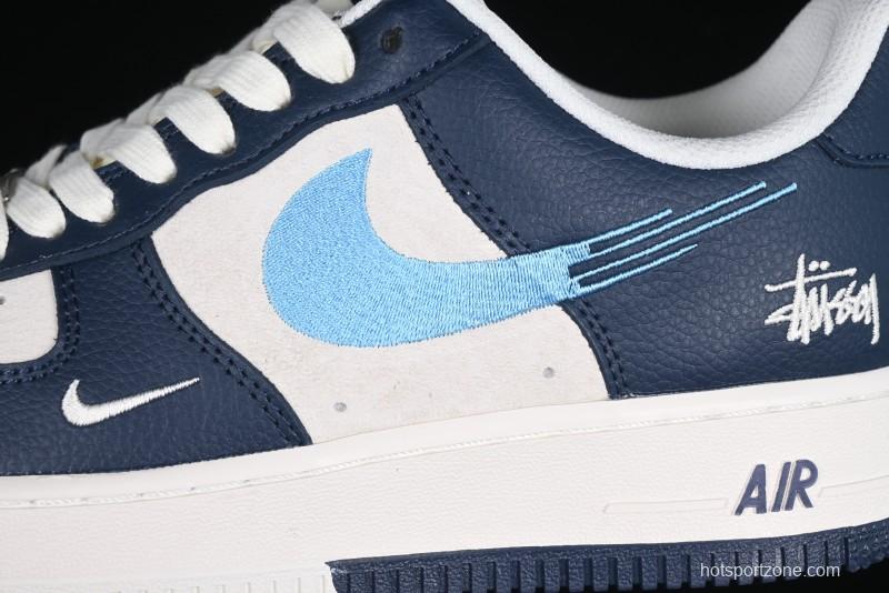 Nike Air Force 1 '07 Low Stussy Collaboration Green Embroidered Swoosh Custom Casual Sneakers - DM6688-021