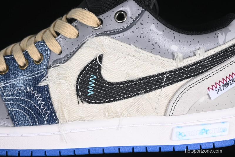 Nike Air Jordan 1 Low Retro Basketball Shoes Panda Prank Surf Fishing Overfishing Blue Brown Gray - 553558-140