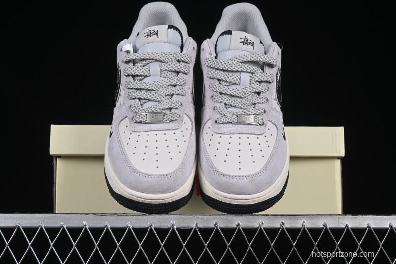 Nike Air Force 1 '07 Low Stussy Collaboration Silver Trim Black Swoosh Low-Top Casual Sneakers - XZ6188-912