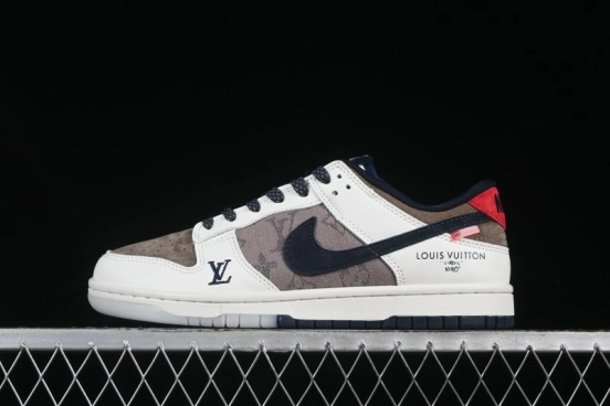 Nike SB Dunk Low LV Collaboration Anniversary High-End Custom Sneakers in Beige Brown Navy - CH8311-273
