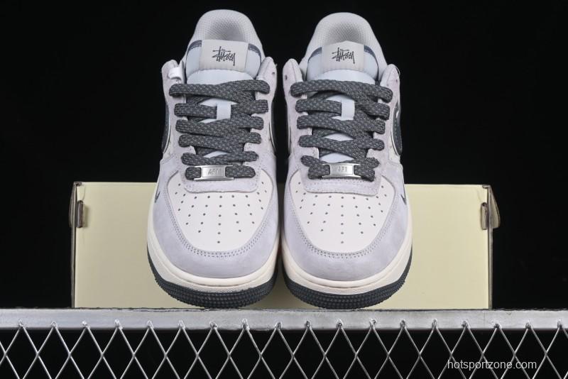 Nike Air Force 1 '07 Low Stussy Collaboration Grey Swoosh Casual Sneakers - XZ6188-911
