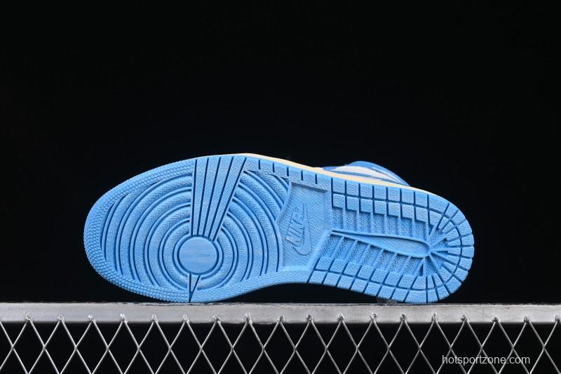 Nike Air Jordan 1 High OG "UNC Reimagined" Retro Basketball Shoes with Cracked Leather and Vintage Midsole - DZ5485-402