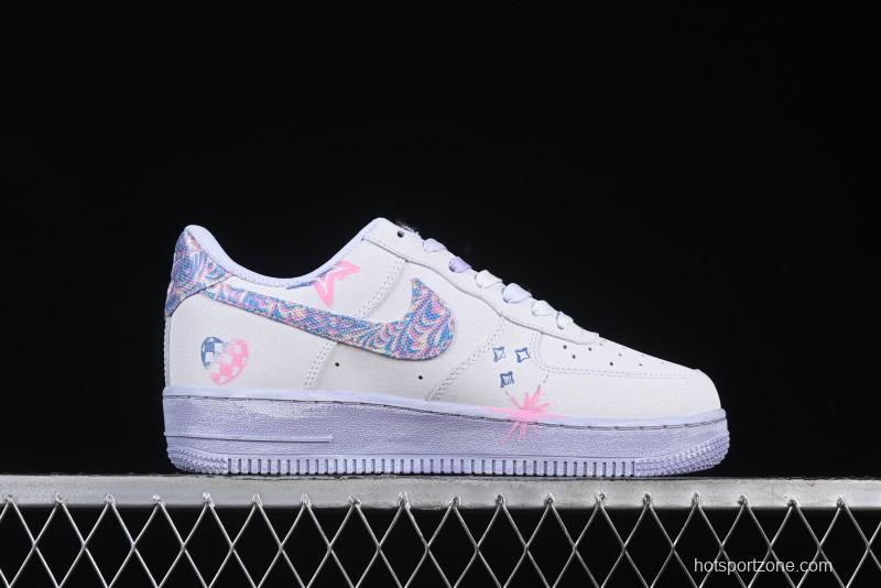 Nike Air Force 1 '07 Low Double Hearts Casual Sneakers with Hand-Drawn Anime Doodle and Pink Blue Hearts - CZ0377-002