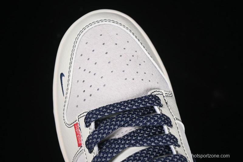 Nike SB Dunk Low Supreme Collaboration Grey Blue Woven Label Anniversary High-End Custom Low-Top Casual Skate Shoes - BB7518-026