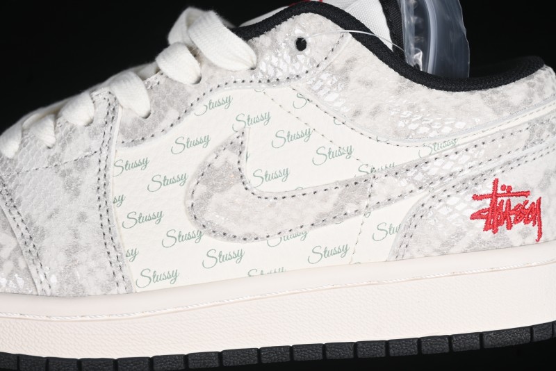 Nike Air Jordan 1 Low Retro Basketball Shoes - Stussy Grey Snake Custom - FC1688-200