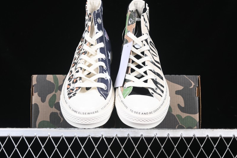 Converse x Brain Dead High Top Casual Sneakers with Mismatched Camouflage Design - A12219C