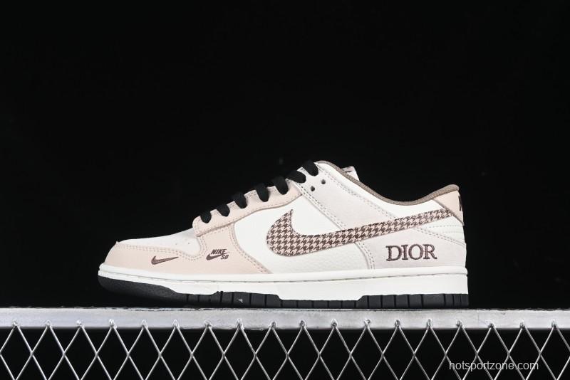 Nike SB Dunk Low Dior Collaboration Cream Coffee Floral Swoosh Anniversary Custom Low-Top Casual Sneakers - DJ2024-097