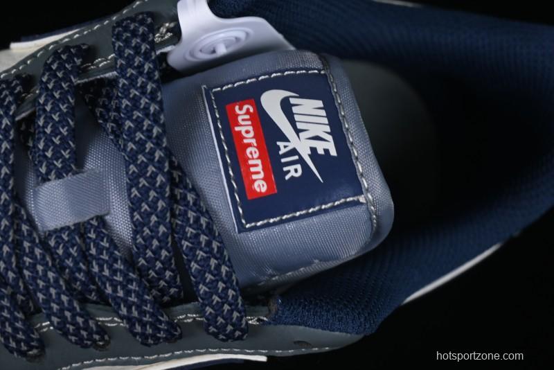 Nike Air Force 1 '07 Low Supreme Casual Sneakers in Grey Blue with Red Swoosh - XZ6188-382