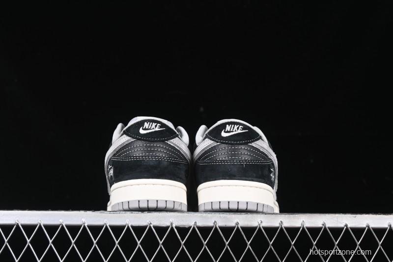 Nike SB Dunk Low Stussy Collaboration - Black Grey Pig Leather Anniversary Custom Edition Low-Top Casual Sneakers - XX3168-008