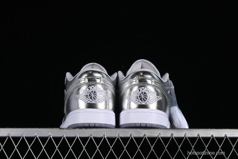 Nike Air Jordan 1 Low "Metallic Silver" Casual Sneakers with Metallic Finish - FN5030-001