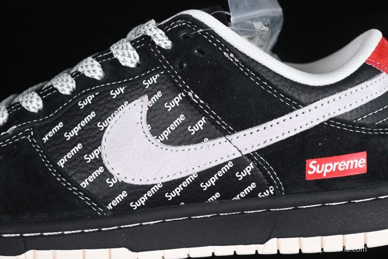 Nike SB Dunk Low Supreme Collaboration Black Grey Swoosh Anniversary Custom Low-Top Casual Skate Shoes - XS1086-011