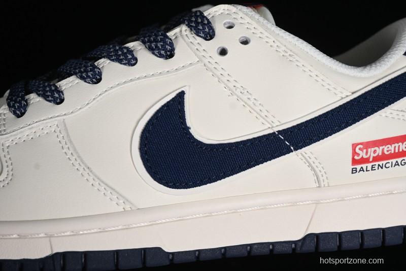 Nike Supreme x SB Dunk Low Balenciaga Collaboration - Off White Blue Canvas Anniversary High-End Custom Low-Top Casual Sneakers - XX2025-310