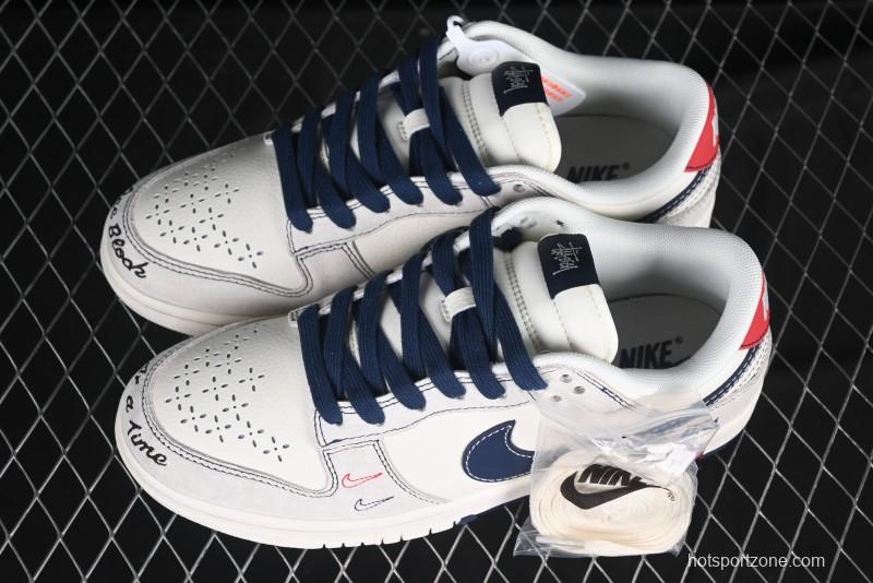 Nike SB Dunk Low Stussy Collaboration Embroidered Navy Swoosh Anniversary Custom Low-Top Casual Sneakers - MM1089-032