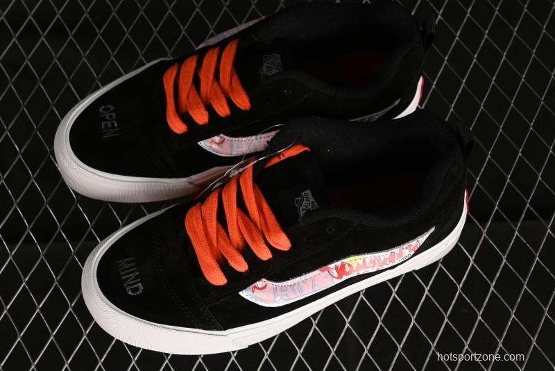 Vans Classics Knu Skool Retro Sneakers with Embroidered Graffiti Design and Thick Tongue - VN000CS00ZB