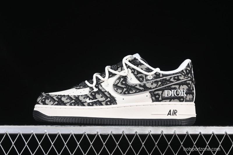 Nike Air Force 1 '07 Low Dior Collaboration Black Pattern Drawstring Casual Sneakers - SJ1198-106