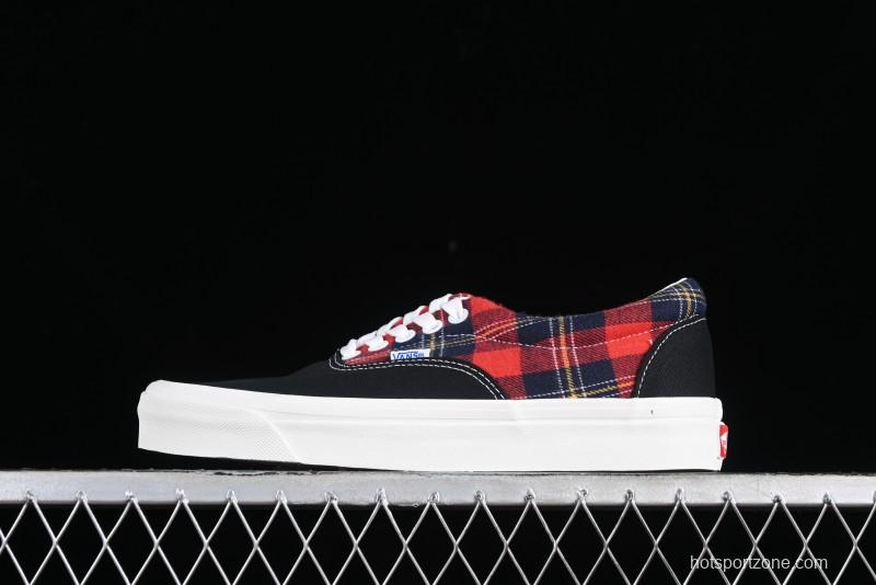 Vans Era Low-Top Skate Shoes with Black Canvas and Red Scottish Plaid Checkered Design - VN0A2RR1QWP