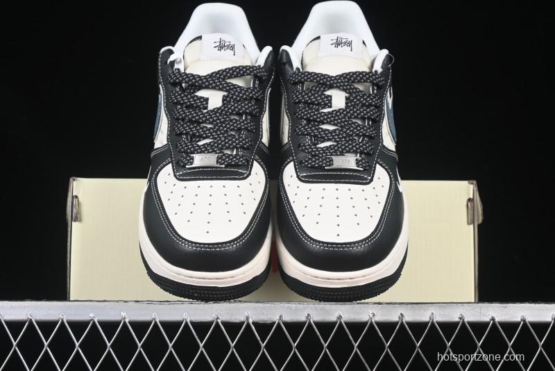 Nike Air Force 1 '07 Low Stussy Collaboration Grey Blue Black Leather Low-Top Casual Sneakers - XZ6188-199