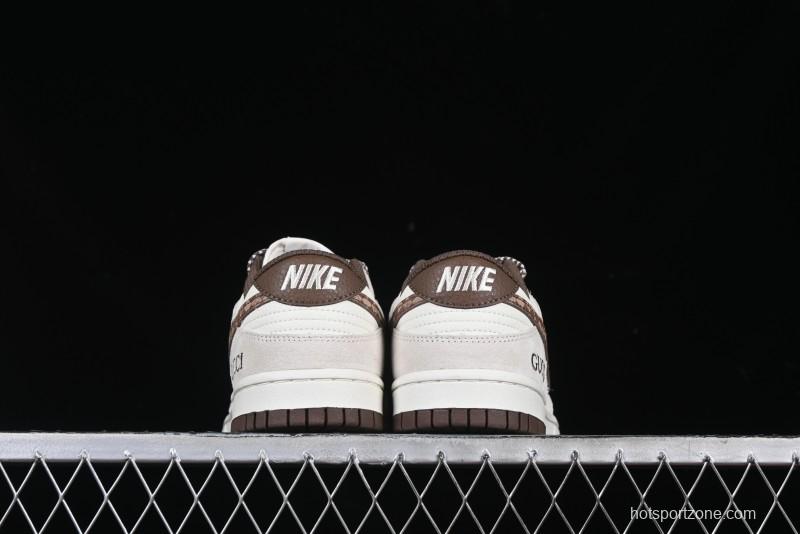 Nike SB Dunk Low Gucci Collaboration Monogram Beige Brown Swoosh Anniversary Custom Low-Top Casual Skate Shoes - DJ2024-059