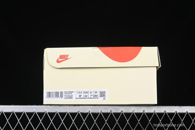 Nike Travis Scott x Fragment Design x Air Jordan 1 Low OG SP AJ1 Stussy Collaboration Suede Green Low Top Casual Sneakers - XS3186-202