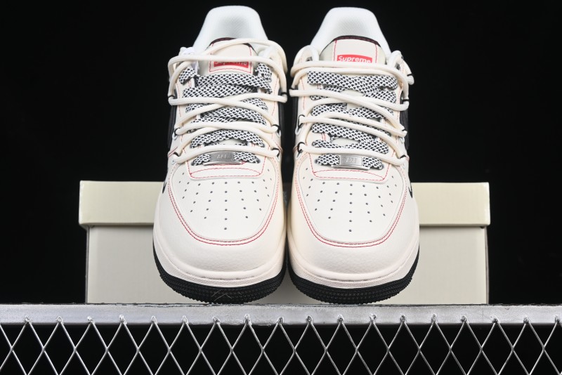 Nike Air Force 1 '07 Low Supreme Collaboration - Beige Red Lace-Up Low-Top Casual Sneakers SJ1198-104