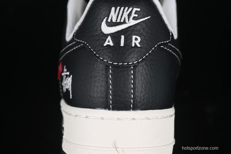 Nike Air Force 1 '07 Low Stussy Supreme Collaboration Dual-Tone Black Red Logo Low-Top Casual Sneakers - HH7518-043
