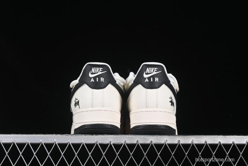 Nike Air Force 1 '07 Low Stussy Collaboration Beige Black Drawstring Casual Sneakers - SJ1198-109