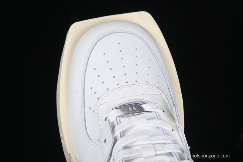 Choco Concert Leather Round Square Asymmetrical Fashion Sneakers White - AJE5