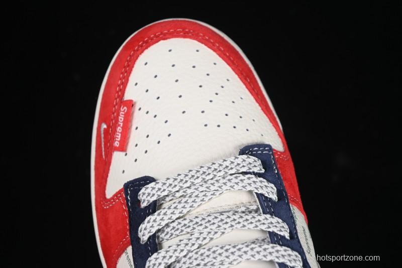 Nike SB Dunk Low Supreme Collaboration - China Red with 3D White Swoosh Anniversary Custom Low-Top Casual Sneakers - FC1688-209