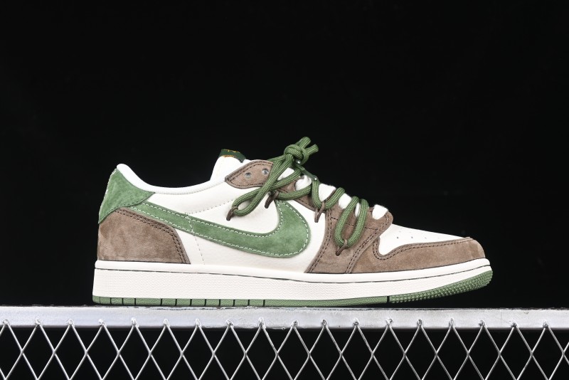 Nike Travis Scott x Fragment Design x Air Jordan 1 Low OG SP AJ1 Stussy Collaboration Suede Green Low Top Casual Sneakers - XS3186-202