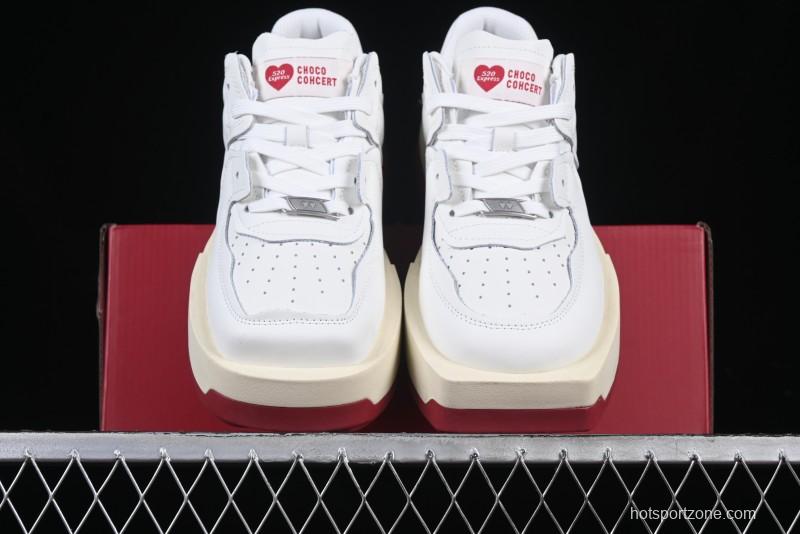 Choco Concert Leather Round Square Asymmetric Fashion Sneakers White Wine Red - AJE5