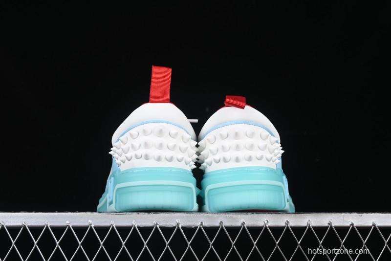 Christian Louboutin Funnyto Flat Comfortable Fashion Low-Top Sneakers with Raw Ice Blue Sole - X.D4