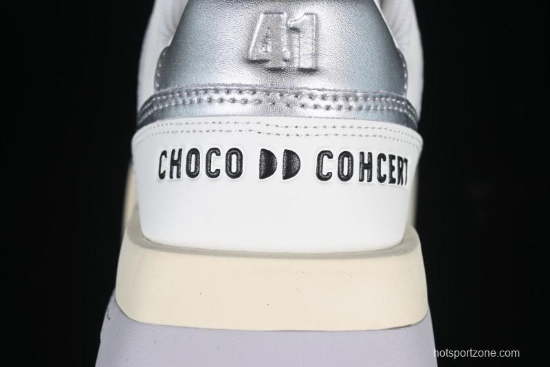 Choco Concert Leather Asymmetrical Fashion Sneakers Silver White - AJE5
