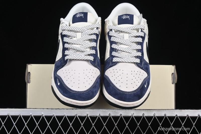 Nike SB Dunk Low Stussy Collaboration Black Blue Suede Anniversary Custom Low-Top Casual Skate Shoes - XS1086-013