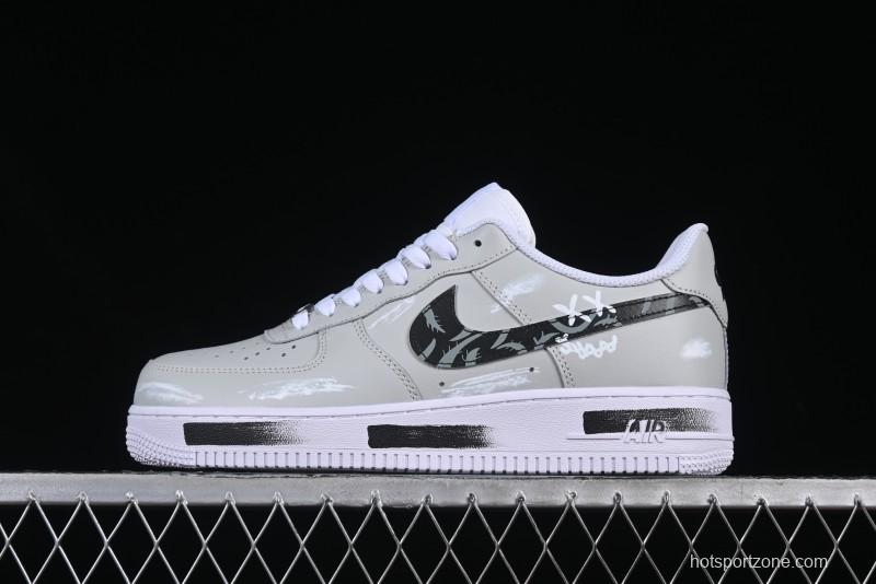 Nike Air Force 1 '07 Low Shadow Knight Grey White Black Casual Sneakers - CW2288-111