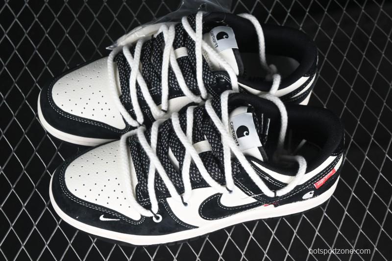 Nike SB Dunk Low Carhartt x Supreme Collaboration - Strap Black Hook Anniversary High-End Custom Low-Top Casual Skate Shoes - YX5066-237