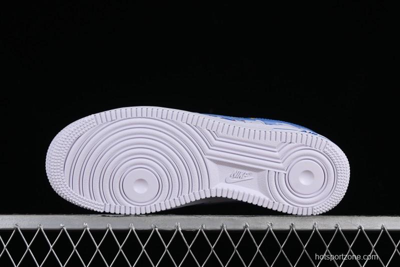 Nike Air Force 1 '07 Low Witch Collaboration Custom Leather Sneakers with Skull Design and Gradient White-Blue - CW2288-111