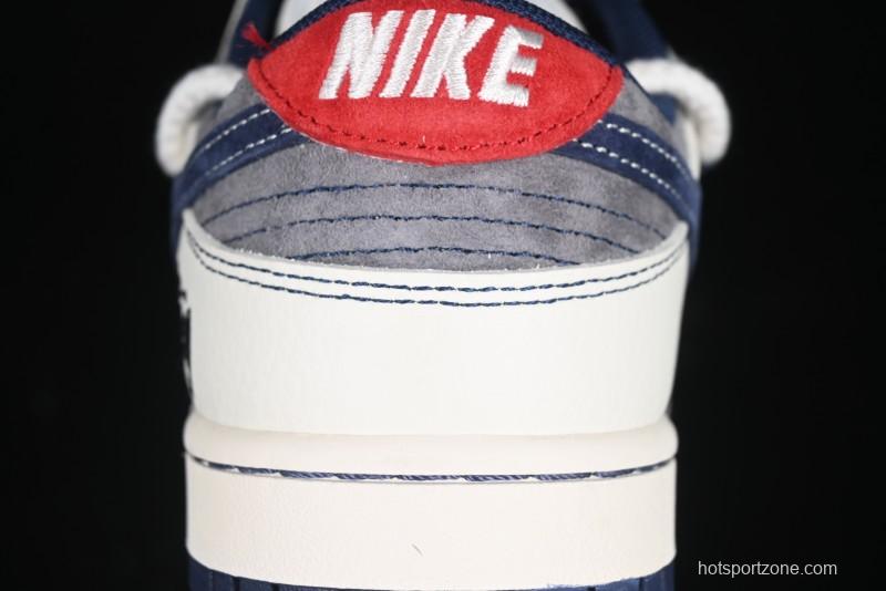 Nike SB Dunk Low Stussy Collaboration Anniversary Custom Low-Top Casual Sneakers with Strap in Beige Grey and Navy - YX5066-236