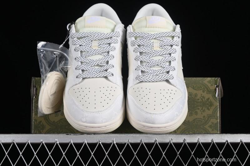 Nike SB Dunk Low Gucci Collaboration - Silver White Pattern Anniversary High-End Custom Low-Top Casual Sneakers BB9676-312