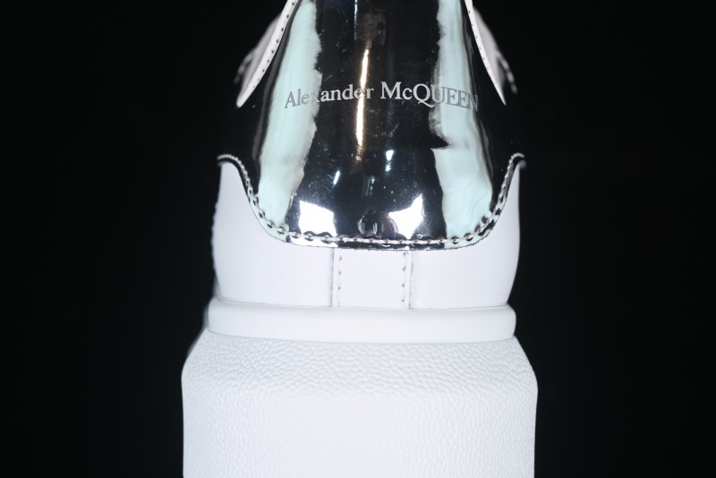 Alexander McQueen Oversized Sneakers with Mirror Silver Heel - White Leather Lace-Up Shoes
