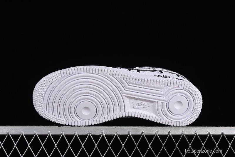 Nike Air Force 1 '07 Low Casual Sneakers with Black and White Hand-Drawn Manga Design - CW2288-811