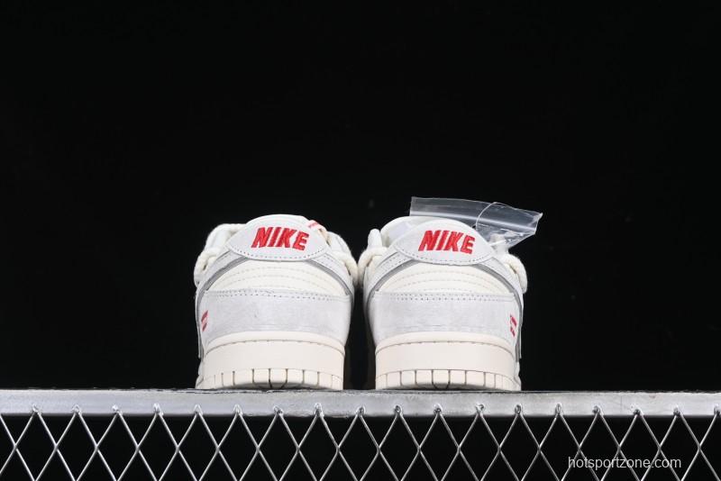 Nike SB Dunk Low Supreme Collaboration Light Gray Drawstring Anniversary High-End Custom Low-Top Casual Skate Shoes - XX3168-109