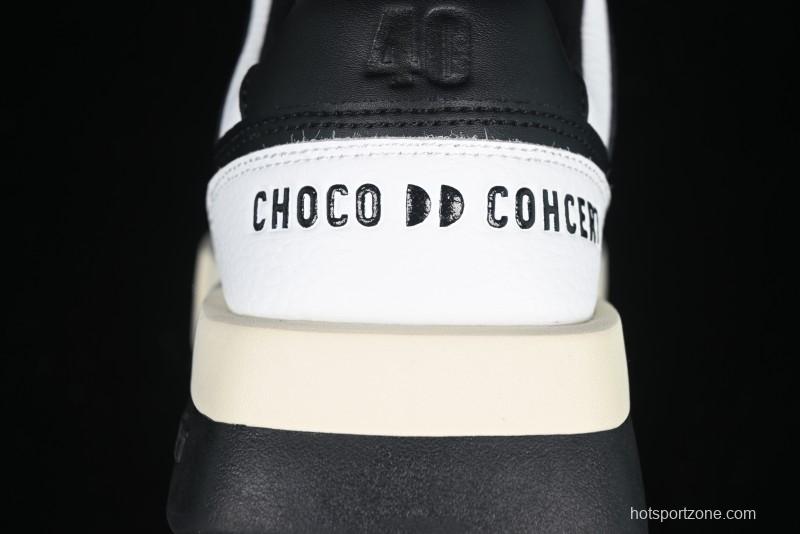 Choco Concert Leather Round Square Asymmetric Fashion Sneakers Black White - AJE5