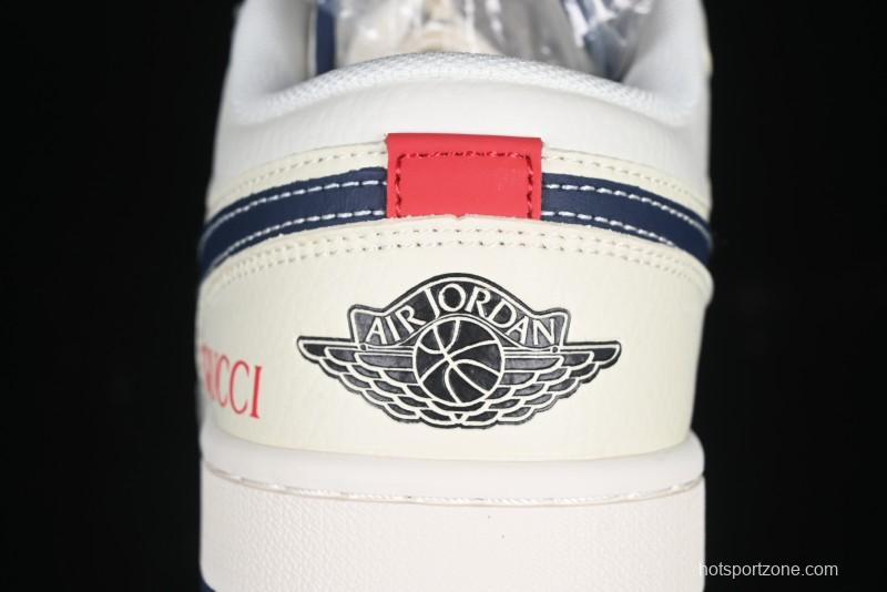 Nike Air Jordan 1 Low AJ1 Gucci Collaboration Beige Blue Swoosh Retro Basketball Shoes - FC1688-198