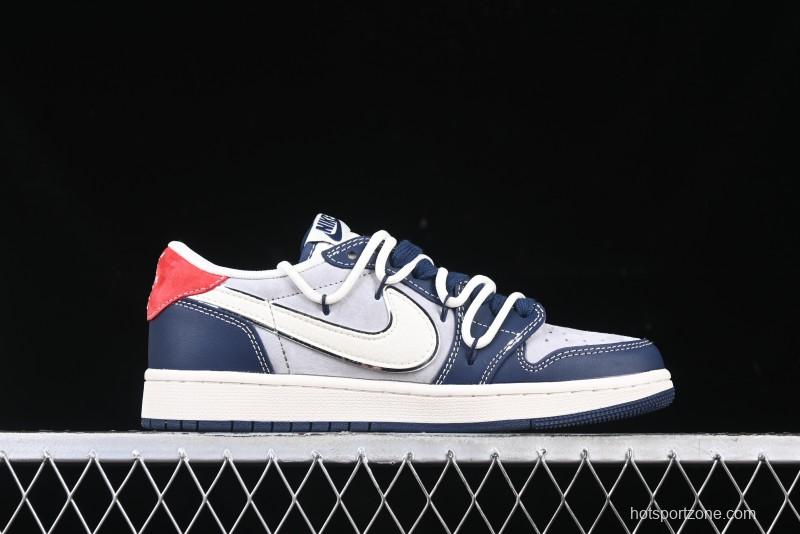 Nike Travis Scott x Fragment Design x Air Jordan 1 Low OG SP AJ1 Graffiti Drawstring Low-top Casual Sneakers - XS3186-203