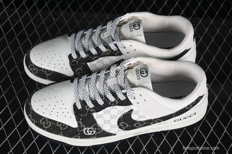 Nike SB Dunk Low Gucci Collaboration Black Denim Anniversary Custom Low-Top Casual Skate Shoes - CH8311-286
