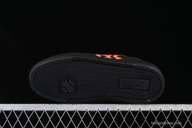 NY Yankees Black Leather Sneakers with Bold Orange Logo