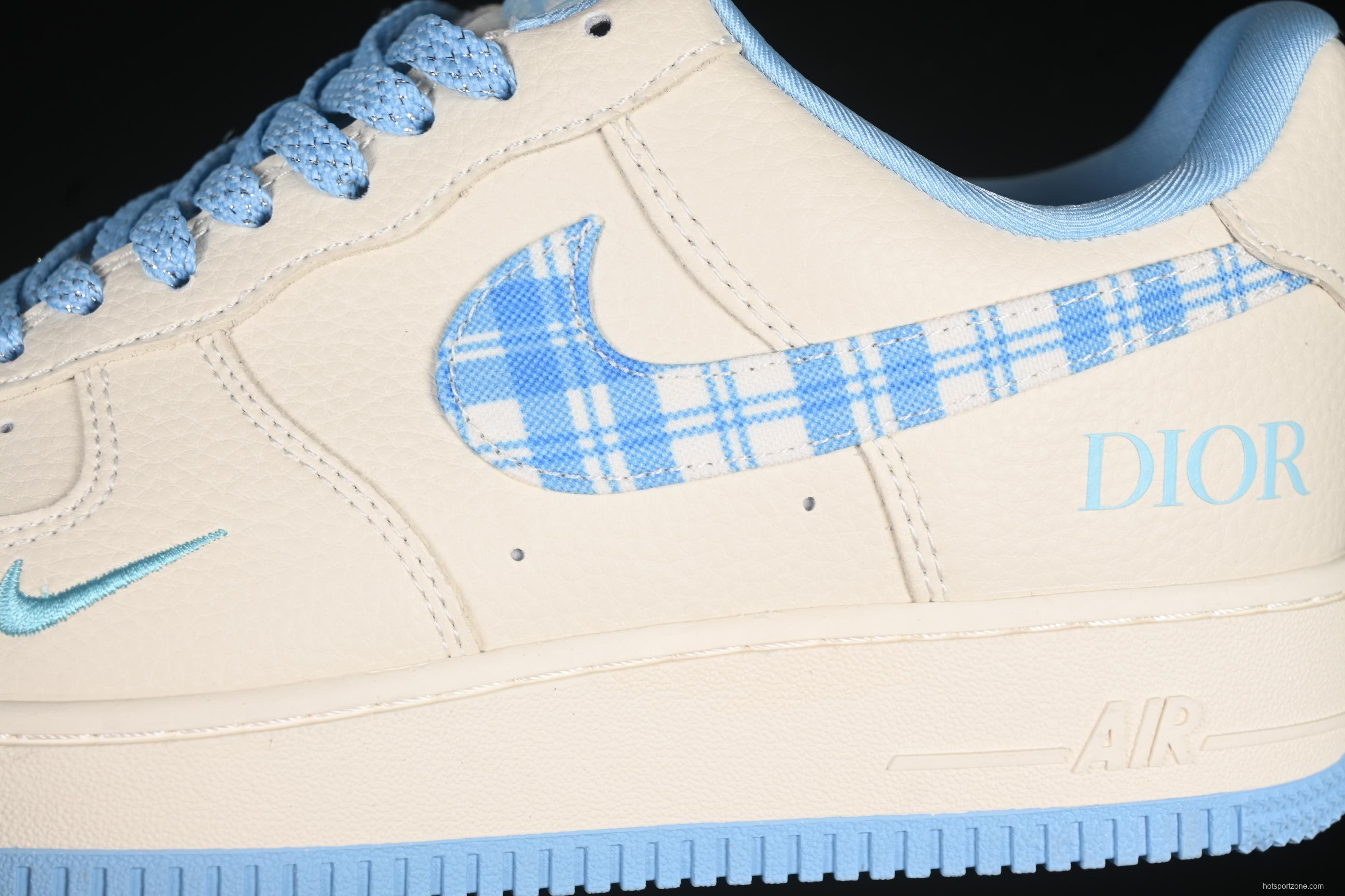 Nike Air Force 1'07 Low Dior Collaboration Beige Blue Checkered Casual Sneakers - KK1988-072