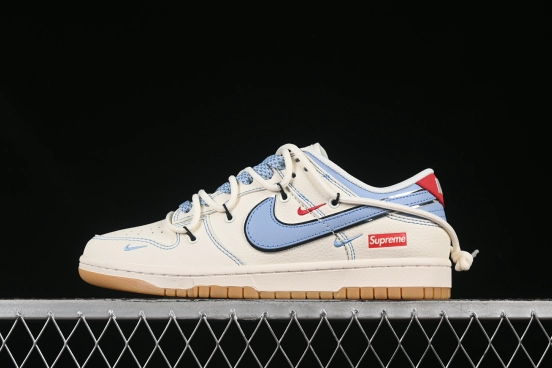 Nike SB Dunk Low Sup Series Strap White with Blue Swoosh Anniversary Customized Low-Top Skate Shoes - FC1688-216