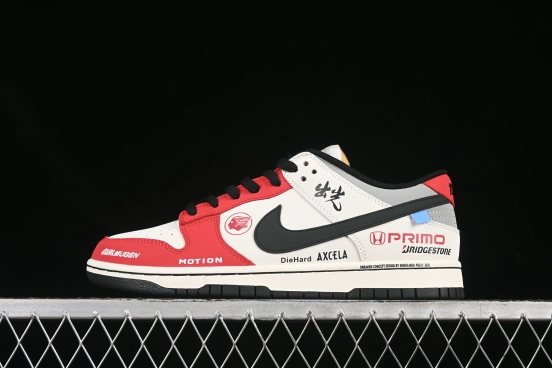 Nike SB Dunk Low Collaboration Colorway Motorcycle White Red Anniversary Custom Low-Top Casual Skate Shoes - MU0232-367